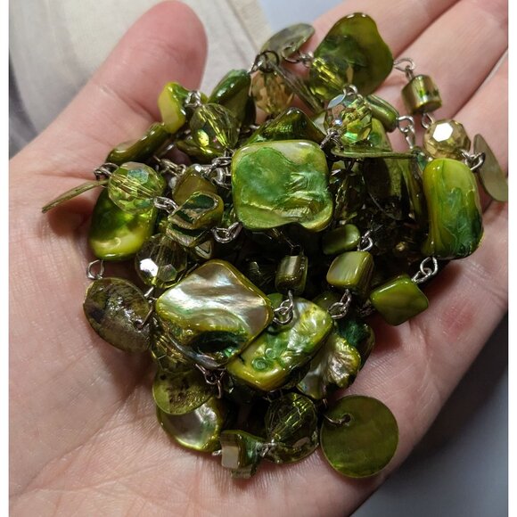 Whimsical Fairycore Glass And Shell Green Beaded Necklace - Picture 3 of 5
